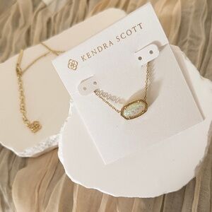 Kendra Scott Gold Necklace with Opal Iridescent Oval Pendant